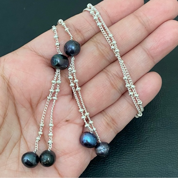 Silver-tone Chain with Freshwater Pearl Beads Lariat 24-Inch Necklace 12.5g - Picture 13 of 13